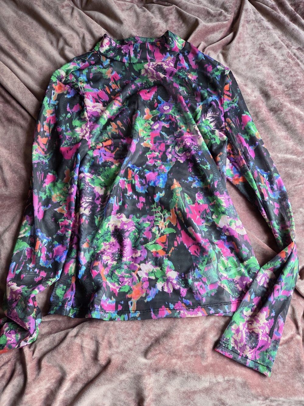 Long Sleeve Sheer Floral Print Top in Multicolor